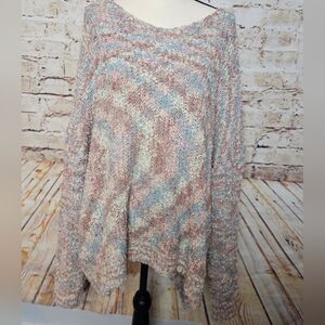 Hayden Multicolor Pastel Chunky Knit Sweater Womens Sz 2XL Twist Split Back